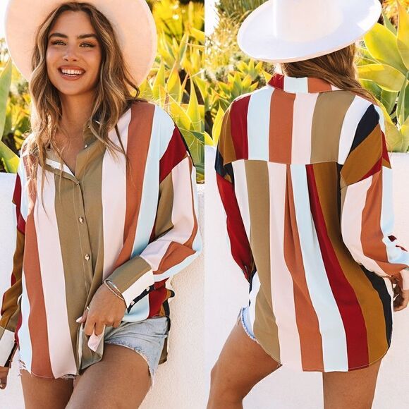Oversized
Striped Color Block Button Down - Picture 1 of 7